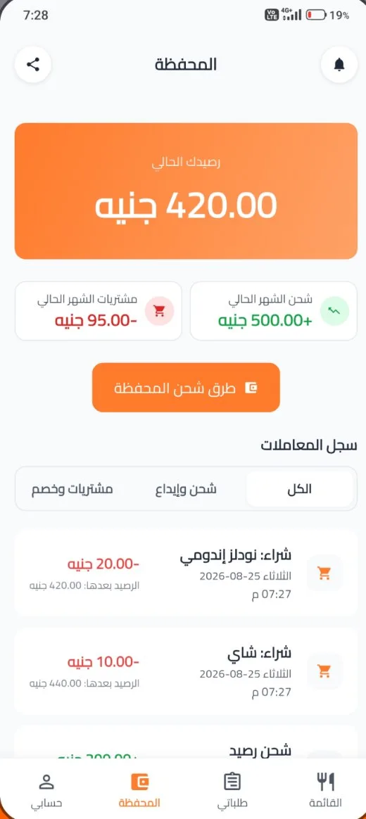 شاشة المحفظة
